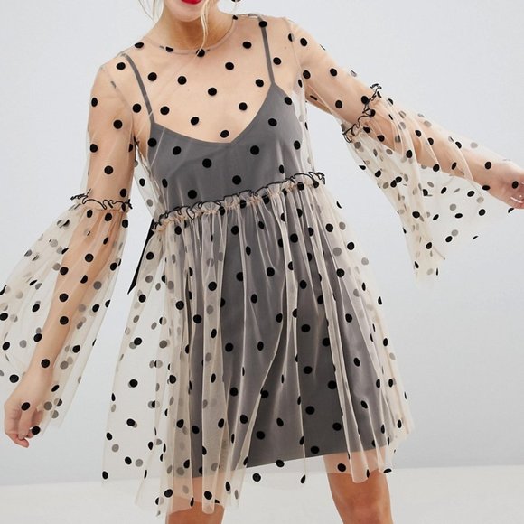 ASOS Dresses & Skirts - ASOS Sheer Smock Mini Dress in Spot Mesh
